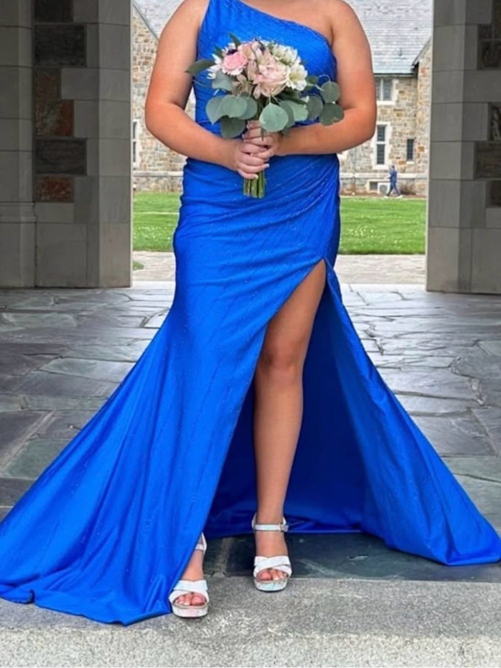 Sherri Hill One-Shoulder Cobalt Blue Prom Dress